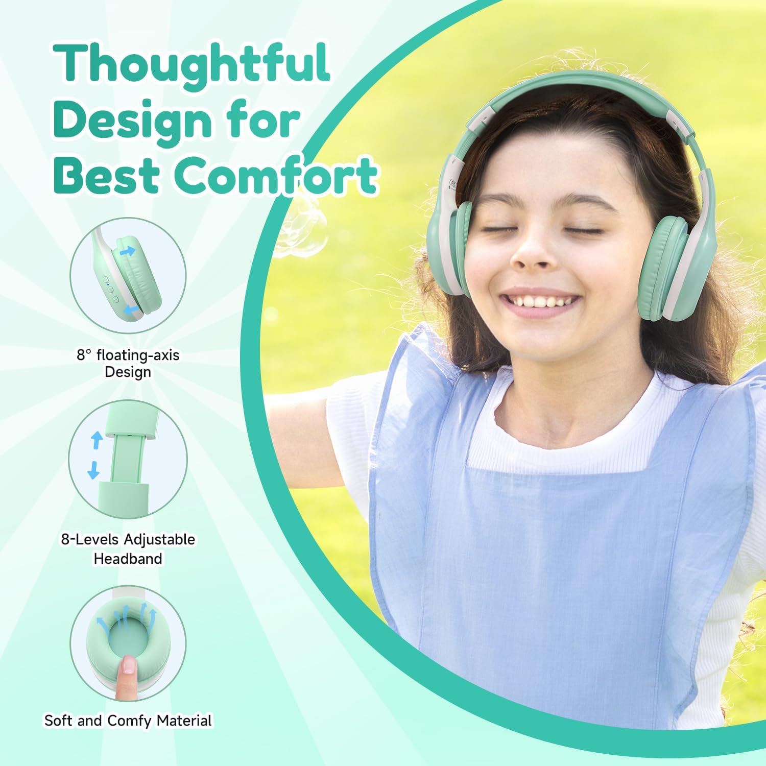 EarFun Bluetooth Kopfhörer Kinder, 74/85/94dB Lautstärkeregelung, HiFi Sound, HD-Mikrofon, 45 Std Akku, Faltbare, Einstellbar, Kopfhörer Kabellos Bluetooth Kinder für Schule/Reise/PC, Lila 4 71+LnZkYGGL. AC SL1500 - smartspeakergames.de