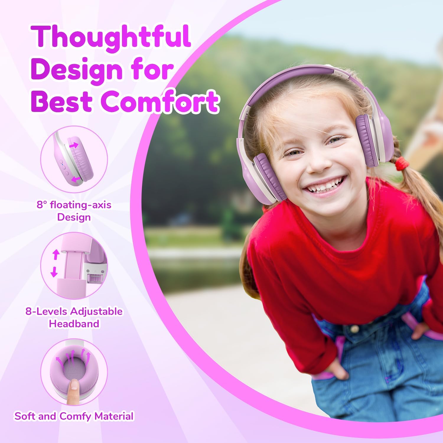 EarFun Bluetooth Kopfhörer Kinder, 74/85/94dB Lautstärkeregelung, HiFi Sound, HD-Mikrofon, 45 Std Akku, Faltbare, Einstellbar, Kopfhörer Kabellos Bluetooth Kinder für Schule/Reise/PC, Lila 39 712DCyDh1bL. AC SL1500 - smartspeakergames.de