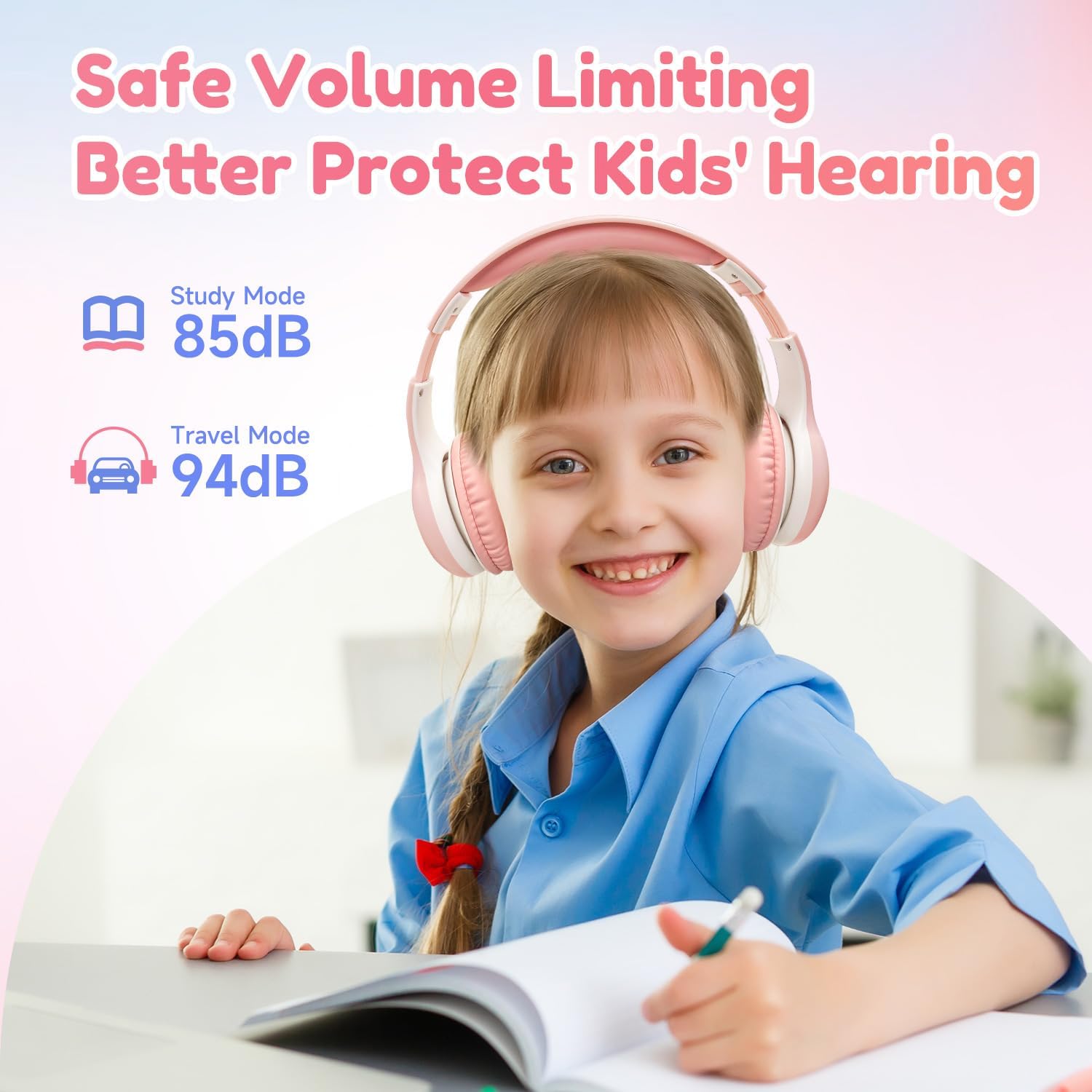 EarFun Bluetooth Kopfhörer Kinder, 74/85/94dB Lautstärkeregelung, HiFi Sound, HD-Mikrofon, 45 Std Akku, Faltbare, Einstellbar, Kopfhörer Kabellos Bluetooth Kinder für Schule/Reise/PC, Lila 24 - smartspeakergames.de