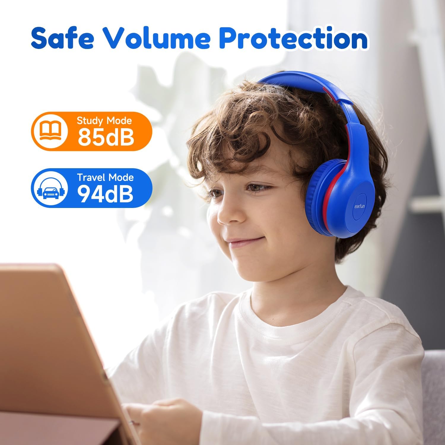 EarFun Bluetooth Kopfhörer Kinder, 74/85/94dB Lautstärkeregelung, HiFi Sound, HD-Mikrofon, 45 Std Akku, Faltbare, Einstellbar, Kopfhörer Kabellos Bluetooth Kinder für Schule/Reise/PC, Lila 53 71CAorO3Y7L. AC SL1500 - smartspeakergames.de
