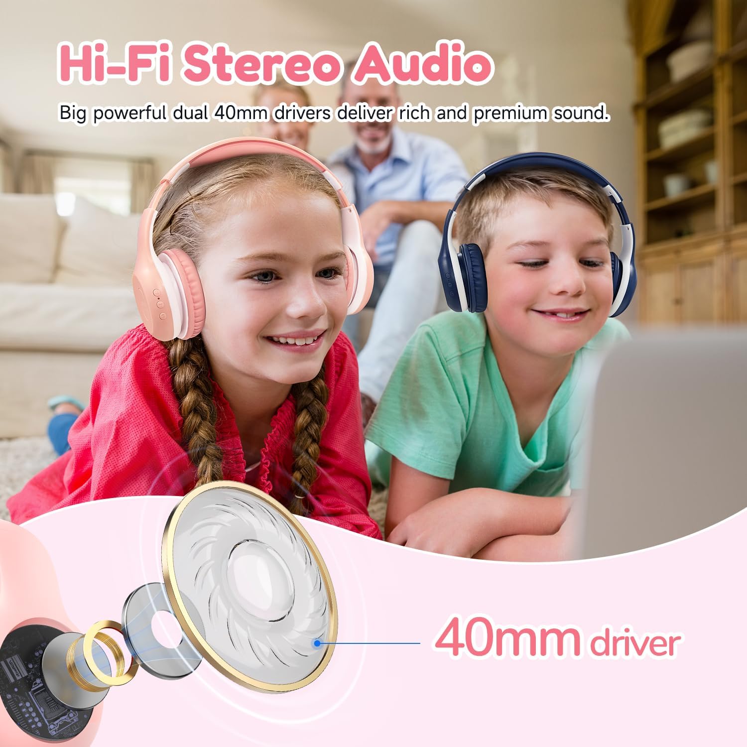 EarFun Bluetooth Kopfhörer Kinder, 74/85/94dB Lautstärkeregelung, HiFi Sound, HD-Mikrofon, 45 Std Akku, Faltbare, Einstellbar, Kopfhörer Kabellos Bluetooth Kinder für Schule/Reise/PC, Lila 66 71CB XeTIBL. AC SL1500 - smartspeakergames.de
