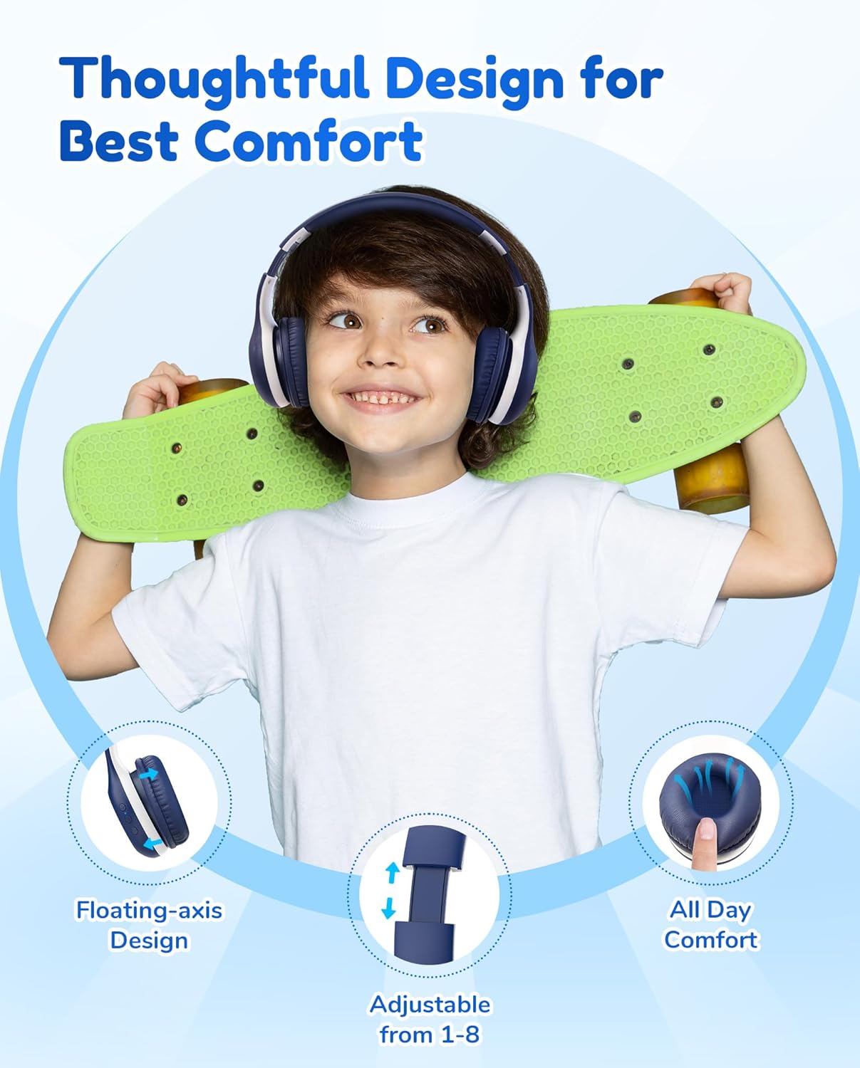 EarFun Bluetooth Kopfhörer Kinder, 74/85/94dB Lautstärkeregelung, HiFi Sound, HD-Mikrofon, 45 Std Akku, Faltbare, Einstellbar, Kopfhörer Kabellos Bluetooth Kinder für Schule/Reise/PC, Lila 45 71D3kDqCcdL. AC SL1500 - smartspeakergames.de