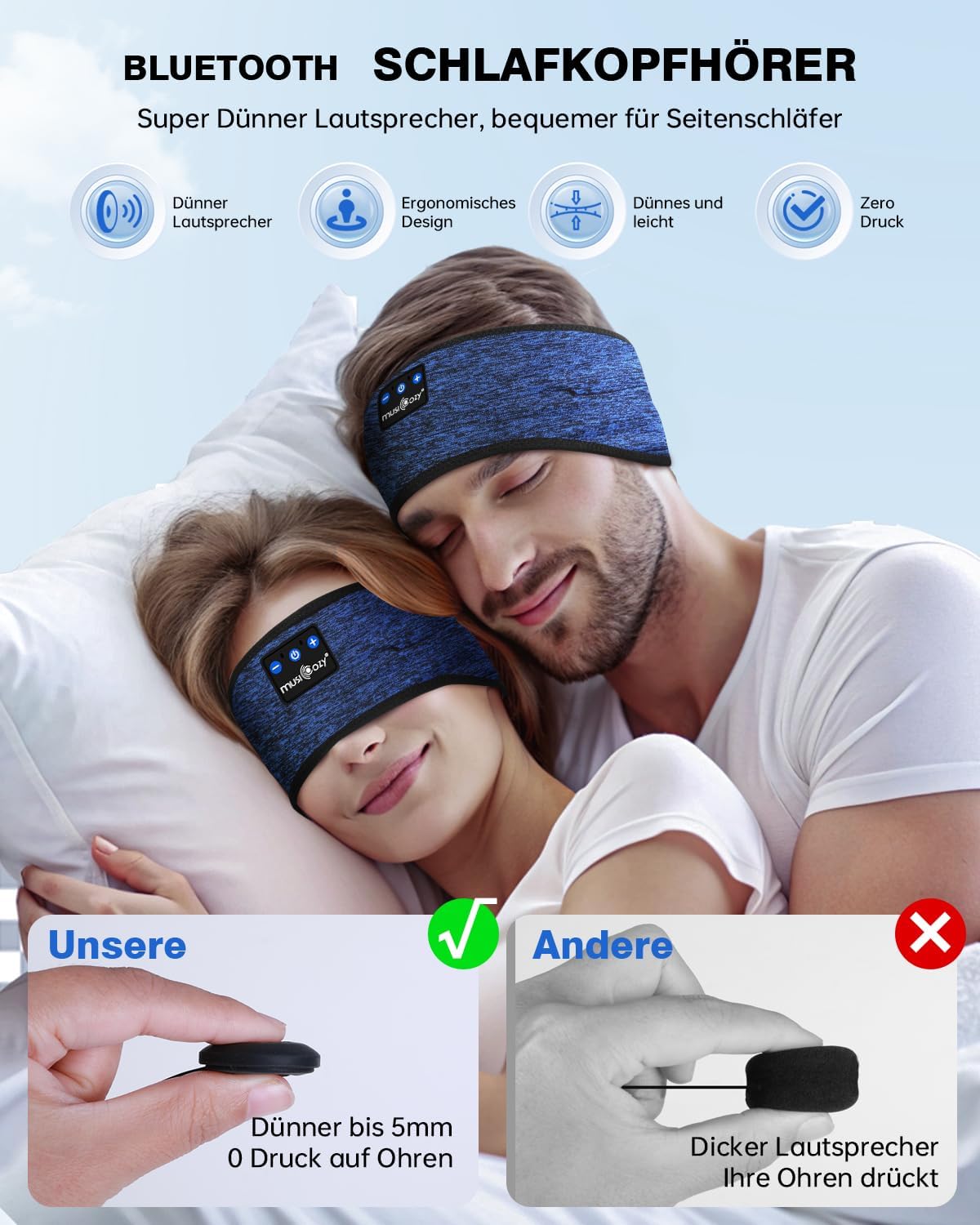 MUSICOZY Schlafkopfhörer Bluetooth 5.4, Schlaf Kopfhörer Sport-Kopfhörer 14+STD Spielzeit Kopfhörer Schlafen mit HiFi-Stereo, Ergonomisch Tech Gadgets für Seitenschläfer (Dunkelschwarz, L) 31 71PBeZ9krAL. AC SL1500 - smartspeakergames.de