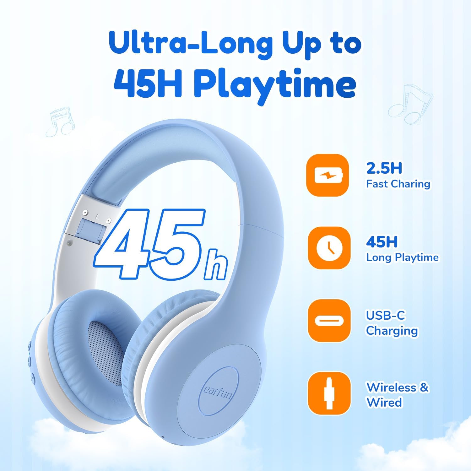 EarFun Bluetooth Kopfhörer Kinder, 74/85/94dB Lautstärkeregelung, HiFi Sound, HD-Mikrofon, 45 Std Akku, Faltbare, Einstellbar, Kopfhörer Kabellos Bluetooth Kinder für Schule/Reise/PC, Lila 63 71VRZ1gp24L. AC SL1500 - smartspeakergames.de