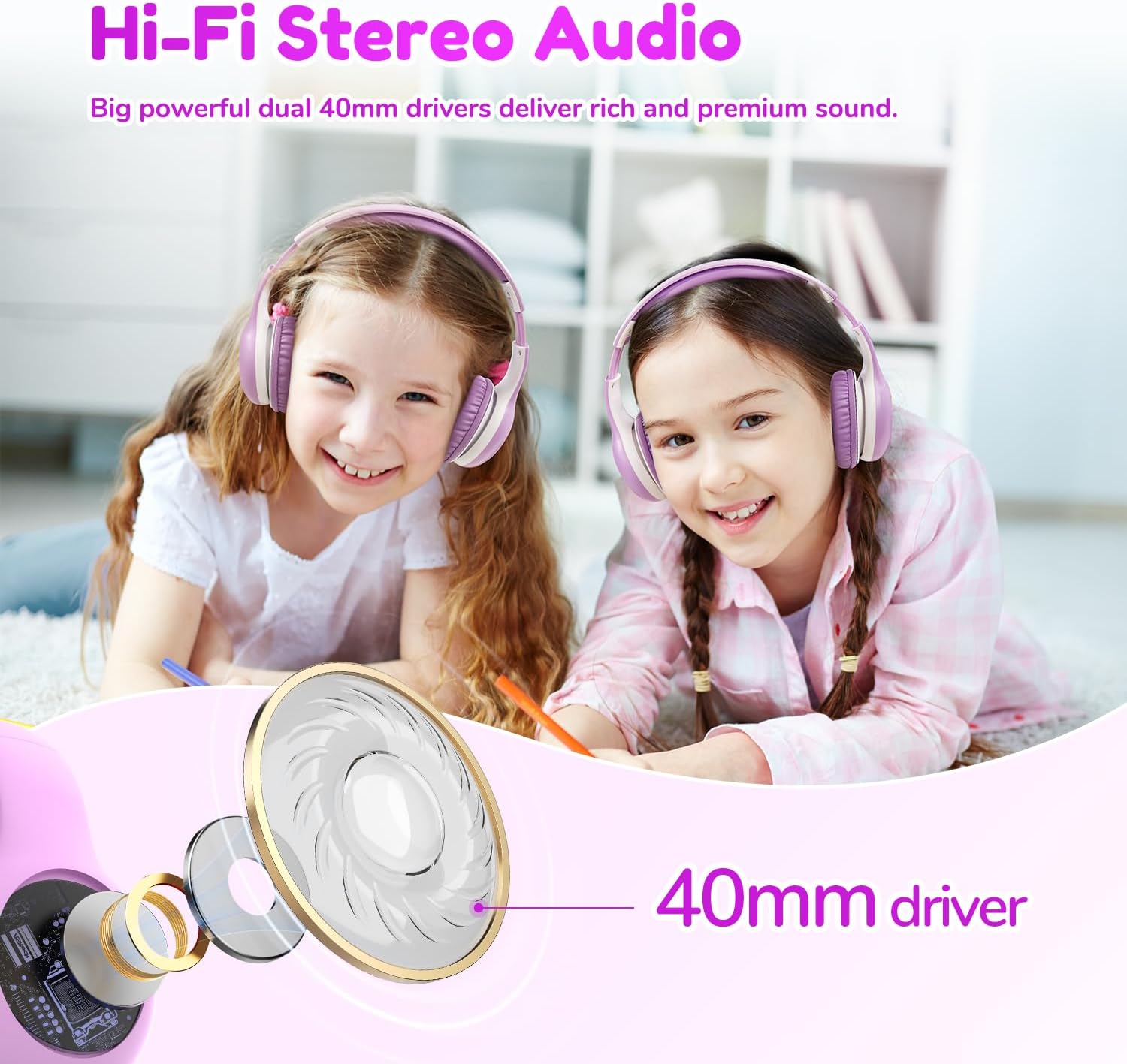 EarFun Bluetooth Kopfhörer Kinder, 74/85/94dB Lautstärkeregelung, HiFi Sound, HD-Mikrofon, 45 Std Akku, Faltbare, Einstellbar, Kopfhörer Kabellos Bluetooth Kinder für Schule/Reise/PC, Lila 40 71eIjiuEEZL. AC SL1500 - smartspeakergames.de