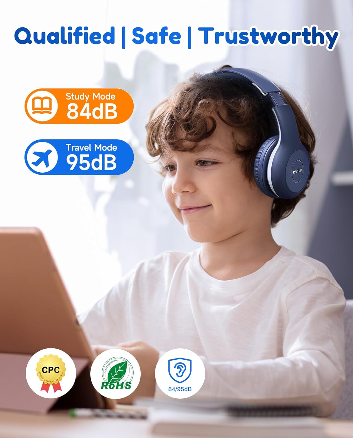 EarFun Bluetooth Kopfhörer Kinder, 74/85/94dB Lautstärkeregelung, HiFi Sound, HD-Mikrofon, 45 Std Akku, Faltbare, Einstellbar, Kopfhörer Kabellos Bluetooth Kinder für Schule/Reise/PC, Lila 46 71eol1SuBpL. AC SL1500 - smartspeakergames.de