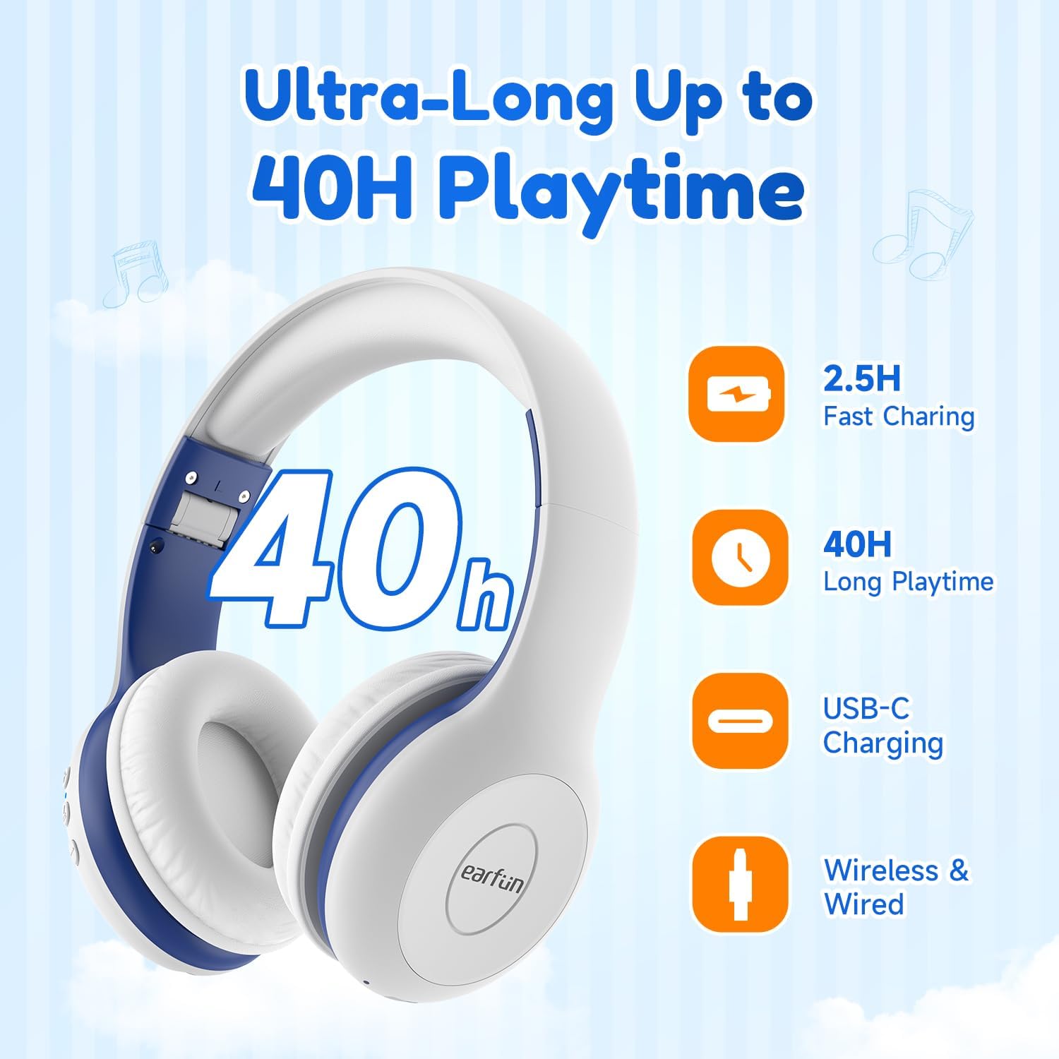 EarFun Bluetooth Kopfhörer Kinder, 74/85/94dB Lautstärkeregelung, HiFi Sound, HD-Mikrofon, 45 Std Akku, Faltbare, Einstellbar, Kopfhörer Kabellos Bluetooth Kinder für Schule/Reise/PC, Lila 13 71iuD5lLY4L. AC SL1500 - smartspeakergames.de