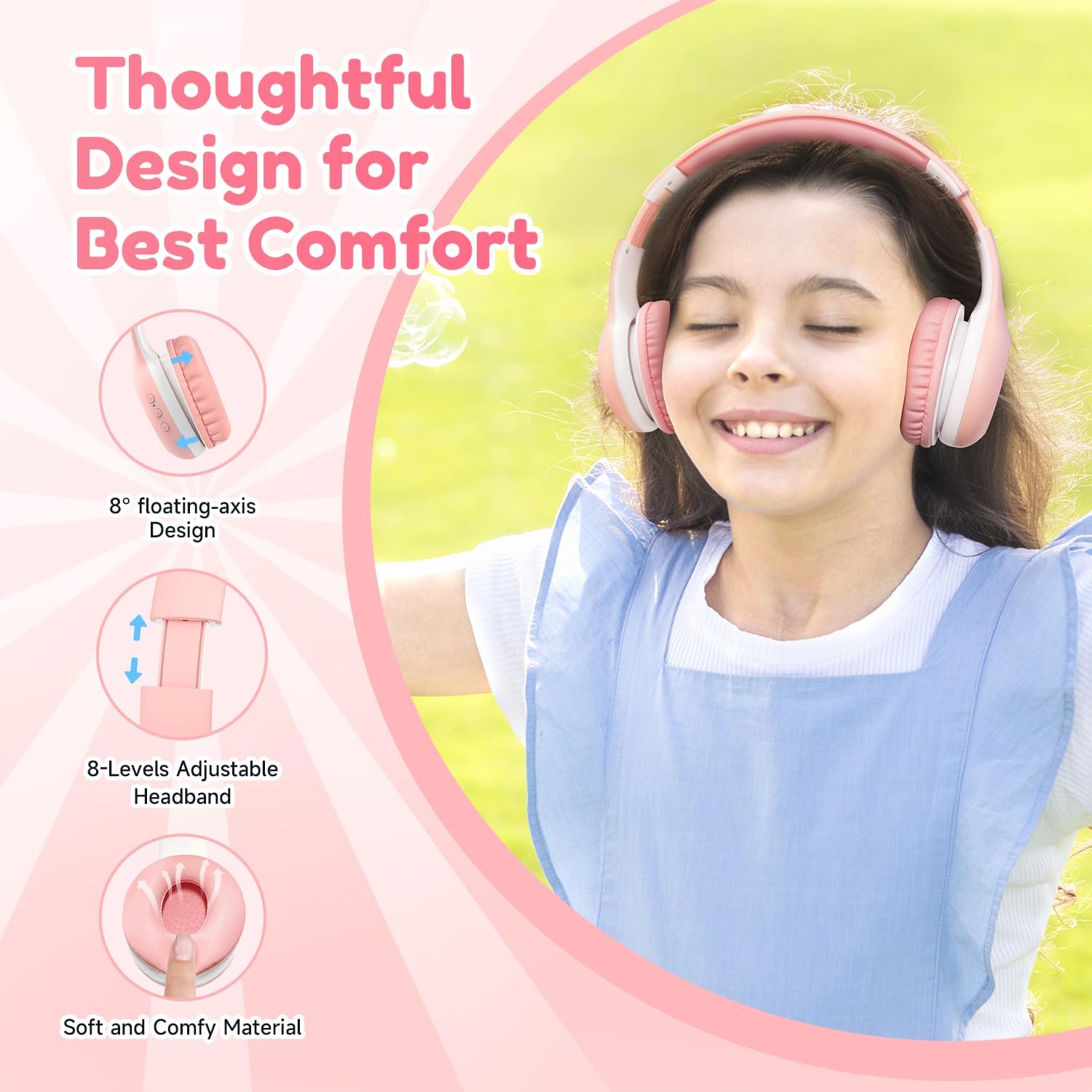EarFun Bluetooth Kopfhörer Kinder, 74/85/94dB Lautstärkeregelung, HiFi Sound, HD-Mikrofon, 45 Std Akku, Faltbare, Einstellbar, Kopfhörer Kabellos Bluetooth Kinder für Schule/Reise/PC, Lila 25 - smartspeakergames.de