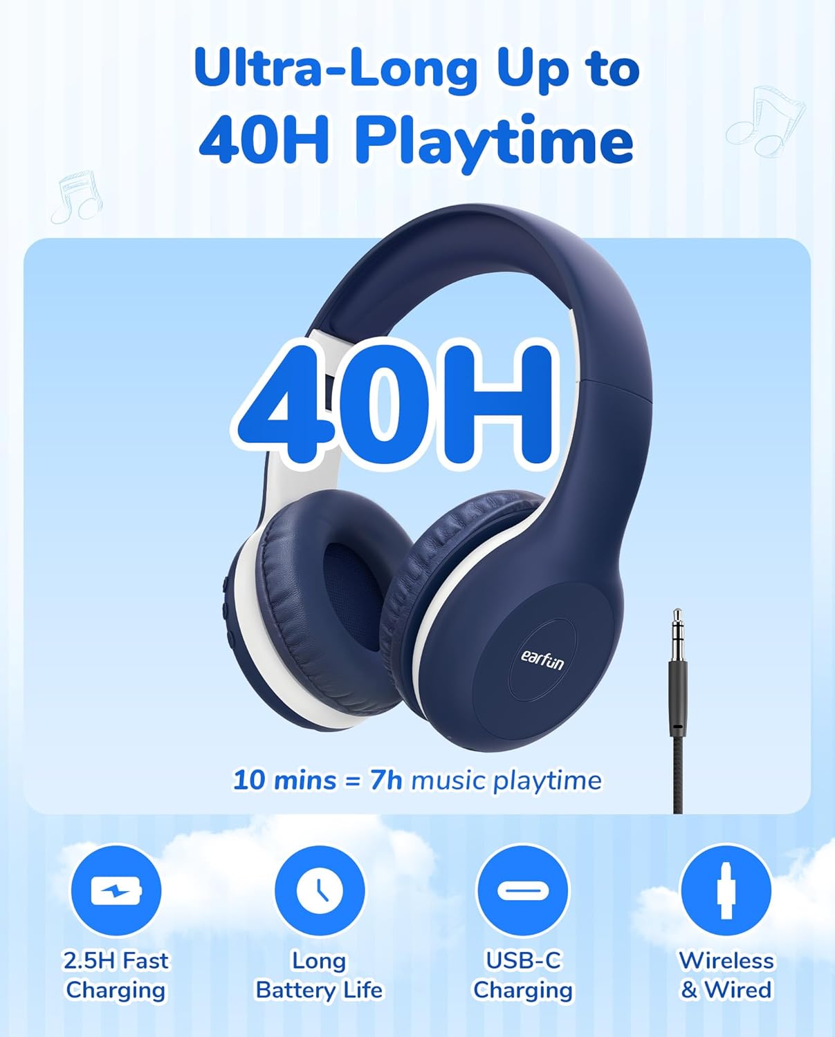 EarFun Bluetooth Kopfhörer Kinder, 74/85/94dB Lautstärkeregelung, HiFi Sound, HD-Mikrofon, 45 Std Akku, Faltbare, Einstellbar, Kopfhörer Kabellos Bluetooth Kinder für Schule/Reise/PC, Lila 49 71uhhf0NuUL. AC SL1500 - smartspeakergames.de