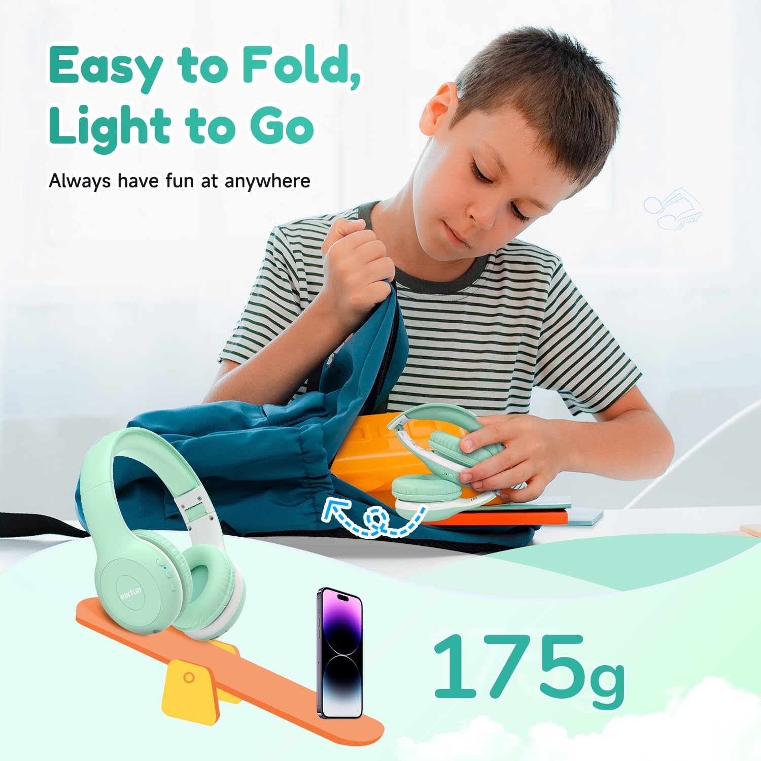 EarFun Bluetooth Kopfhörer Kinder, 74/85/94dB Lautstärkeregelung, HiFi Sound, HD-Mikrofon, 45 Std Akku, Faltbare, Einstellbar, Kopfhörer Kabellos Bluetooth Kinder für Schule/Reise/PC, Lila 7 71vsPsuHvEL. AC SL1500 - smartspeakergames.de