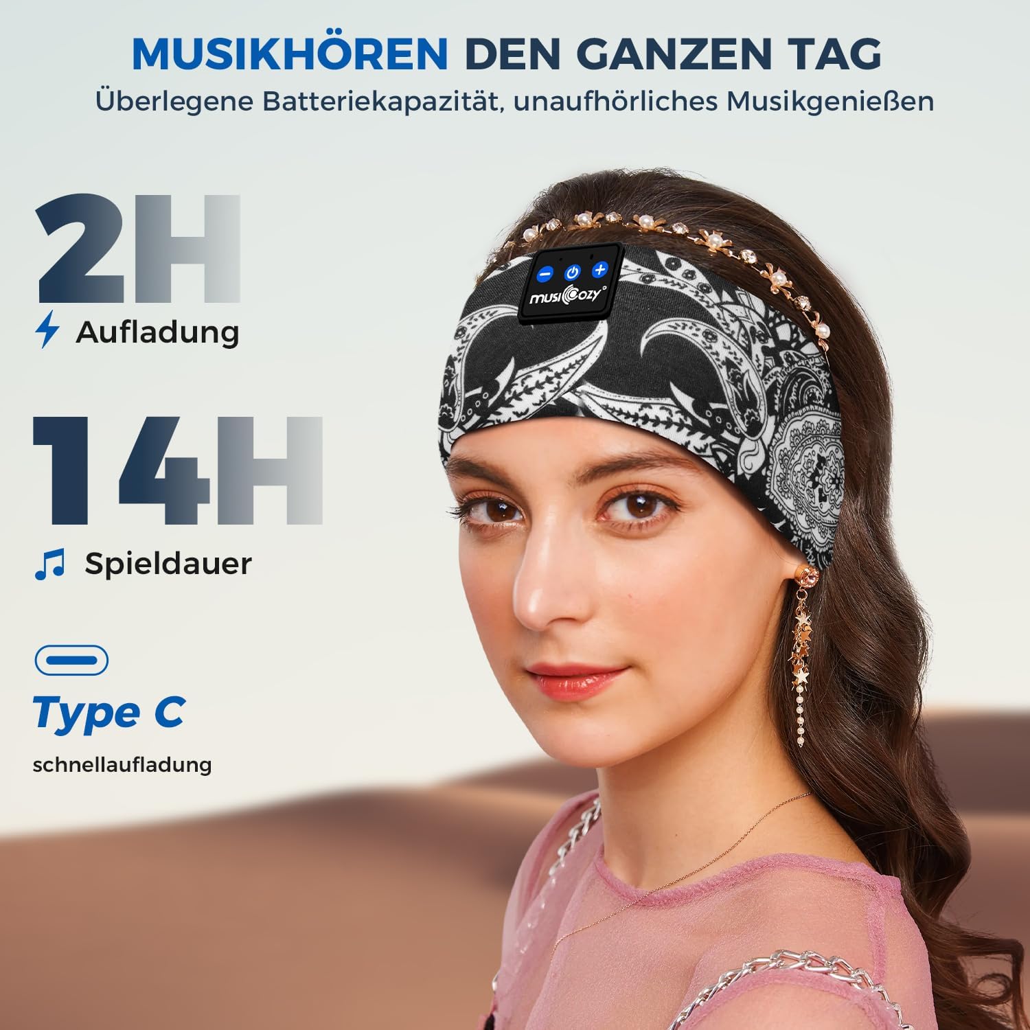 MUSICOZY Schlafkopfhörer Bluetooth 5.4, Schlaf Kopfhörer Sport-Kopfhörer 14+STD Spielzeit Kopfhörer Schlafen mit HiFi-Stereo, Ergonomisch Tech Gadgets für Seitenschläfer (Dunkelschwarz, L) 46 - smartspeakergames.de