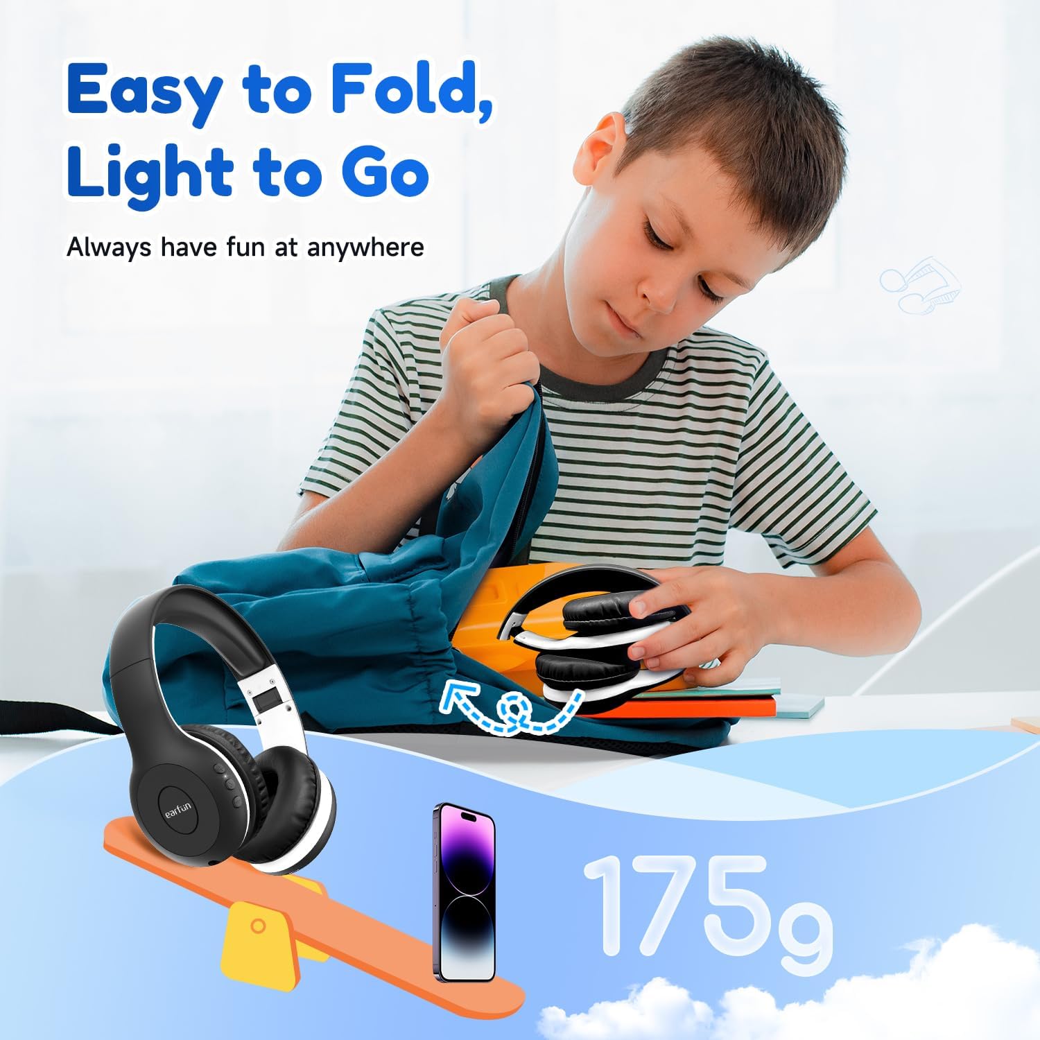 EarFun Bluetooth Kopfhörer Kinder, 74/85/94dB Lautstärkeregelung, HiFi Sound, HD-Mikrofon, 45 Std Akku, Faltbare, Einstellbar, Kopfhörer Kabellos Bluetooth Kinder für Schule/Reise/PC, Lila 36 71zny1ETG3L. AC SL1500 - smartspeakergames.de