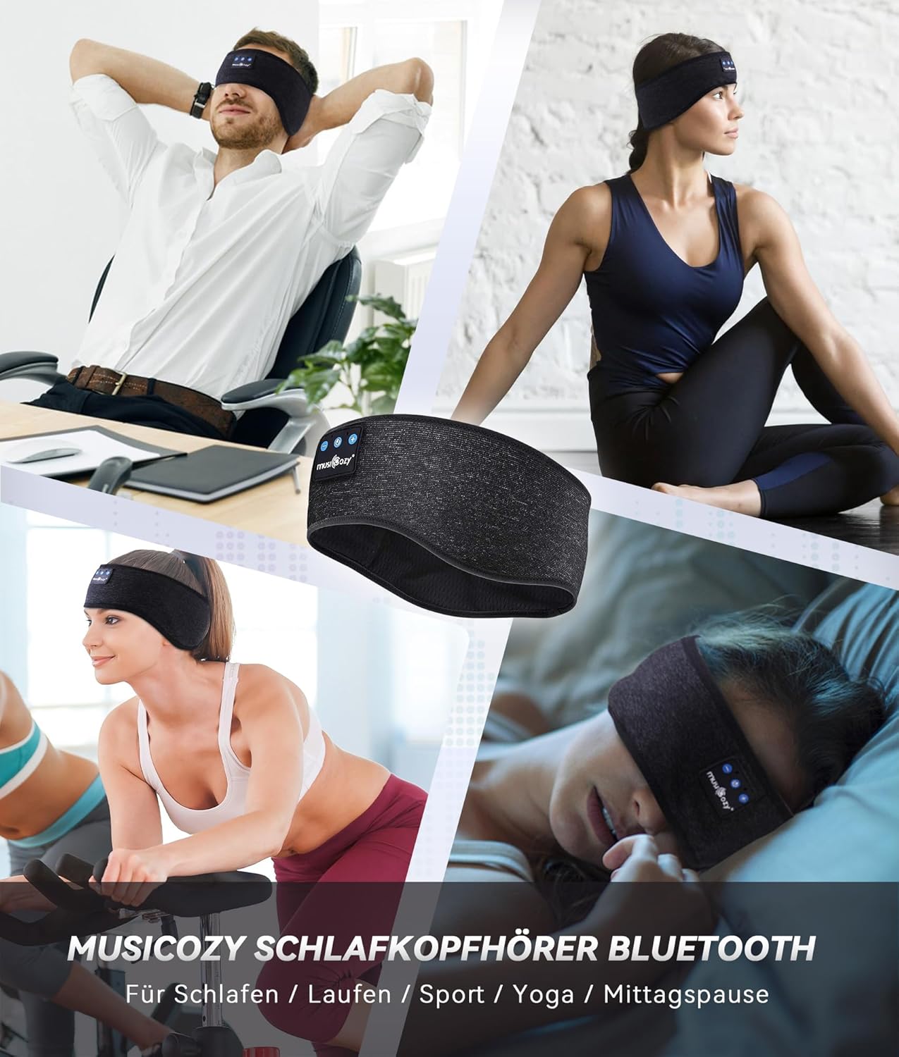 MUSICOZY Schlafkopfhörer Bluetooth 5.4, Schlaf Kopfhörer Sport-Kopfhörer 14+STD Spielzeit Kopfhörer Schlafen mit HiFi-Stereo, Ergonomisch Tech Gadgets für Seitenschläfer (Dunkelschwarz, L) 70 - smartspeakergames.de