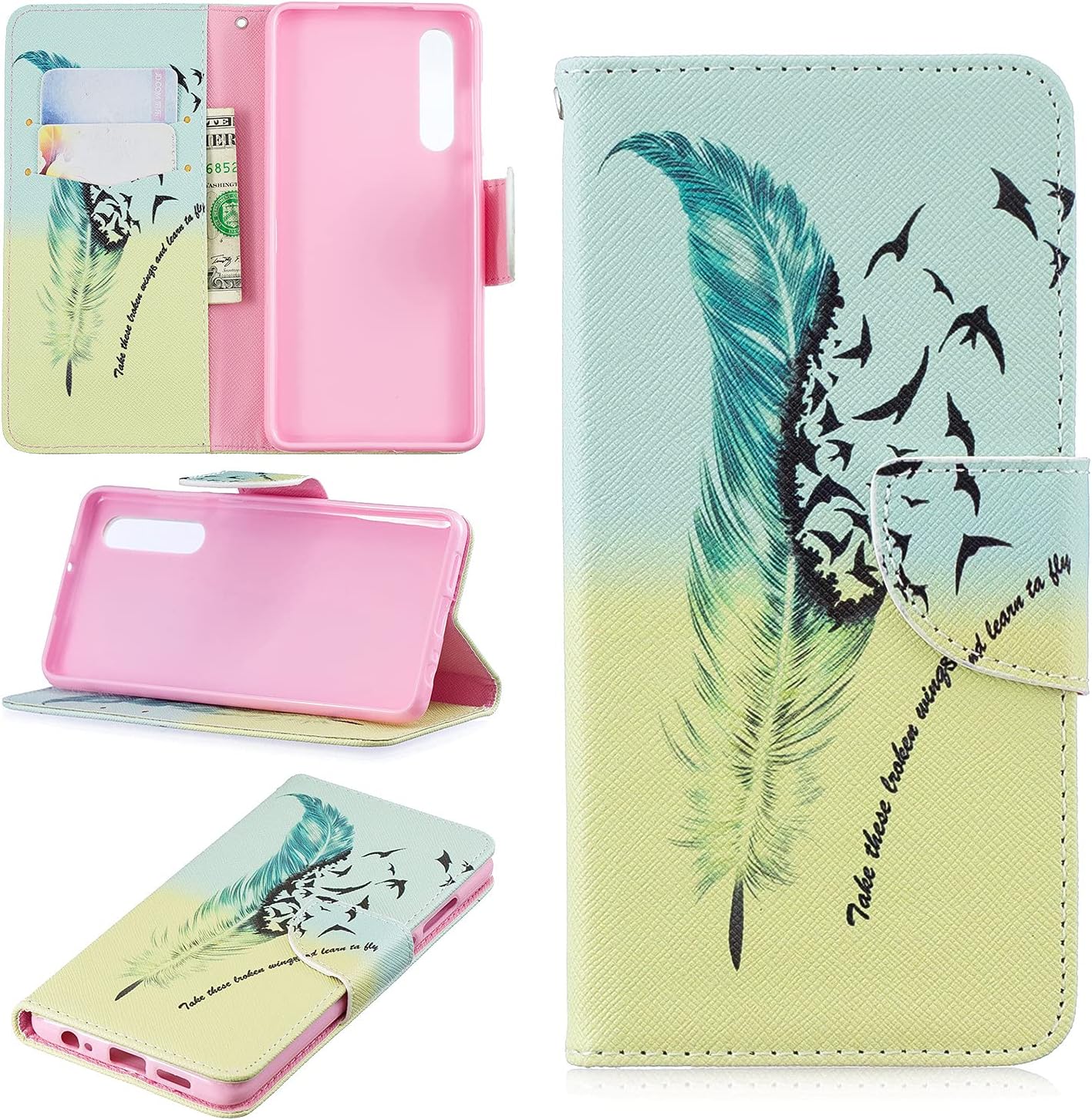 nancencen Kompatibel mit Huawei Honor 8A Handyhülle, Dünnschaliges Lederetui Mit Kartenhalter Magnetverschluss, Vintage Gemalt Flip Cover Schutzhülle (EIN Kleiner Baum)
