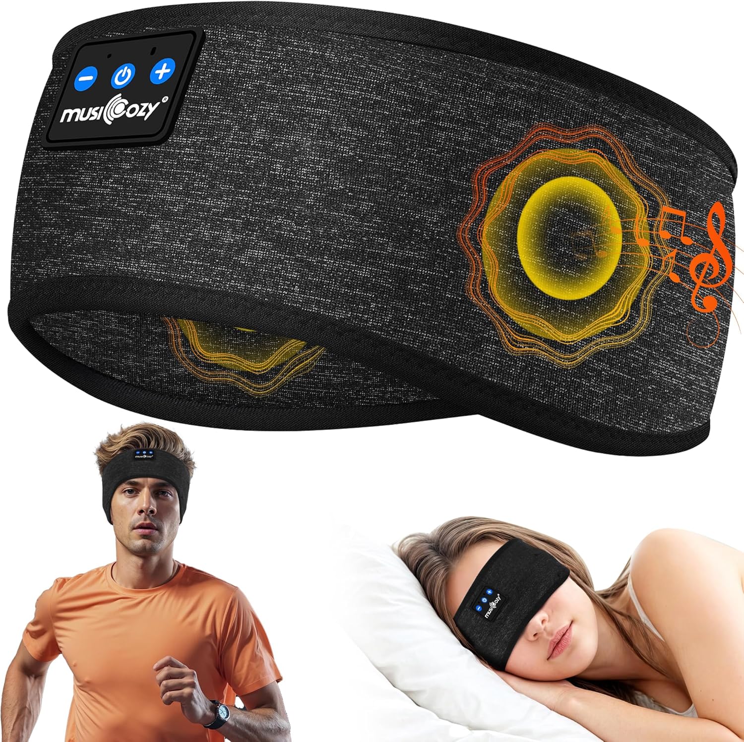 MUSICOZY Schlafkopfhörer Bluetooth 5.4, Schlaf Kopfhörer Sport-Kopfhörer 14+STD Spielzeit Kopfhörer Schlafen mit HiFi-Stereo, Ergonomisch Tech Gadgets für Seitenschläfer (Dunkelschwarz, L) 22 91LGkL29+wL. AC SL1500 - smartspeakergames.de